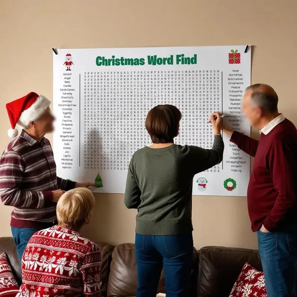 Party Games Large Groups - Grote kerstwoordzoekposter voor feestdagen Leuk groepsspel