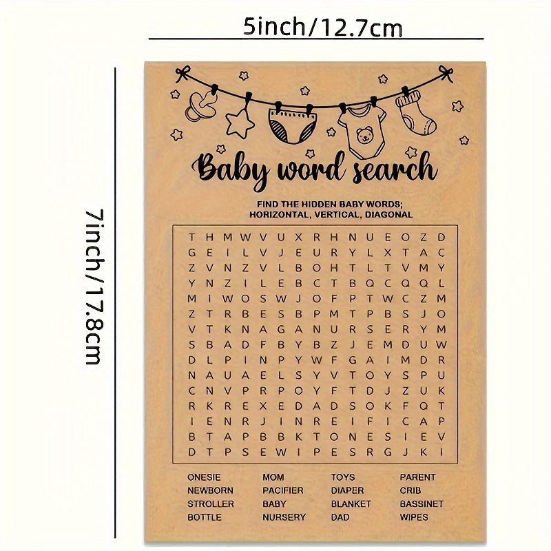 Babyshowerspel, Woordzoekspelk - Party Games No Supplies recensie en prijs